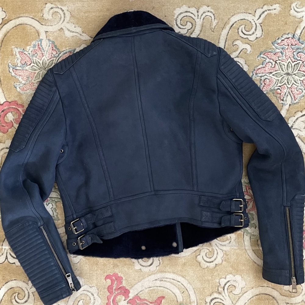 Burberry | Blue Merino Shearling Moto/Biker Jacket, Sz 14 (fits 6-8*) ♥ NWOT - Picture 5 of 11